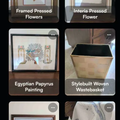 Sale Photo Thumbnail #14: Egyptian papyrus
Brass wastebasket
Robert Cox painting
Quilt, King sz