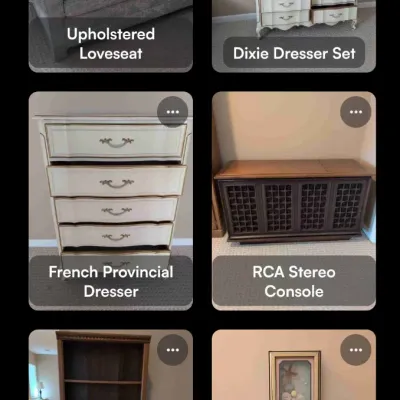 Sale Photo Thumbnail #11: RCA Stereo Console
Wood grain bookcase
Seashell Shadow Boxes
