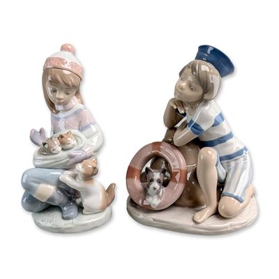 2pc Lladro Days of the Week Porcelain Figurines Monday's Child & Friday's Child