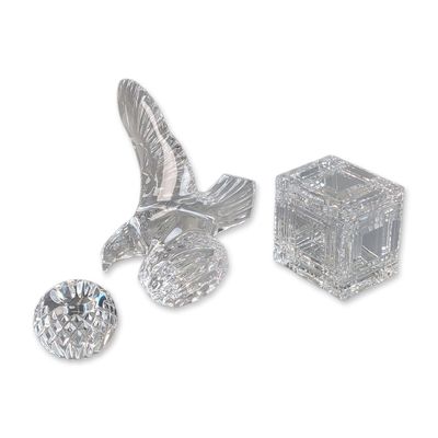 3pc Waterford Crystal Eagle Figurine, Box with Lid and Paperweight