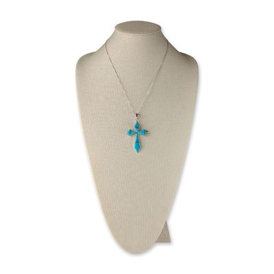 Sterling Silver and Turquoise Cross Pendant Necklace
