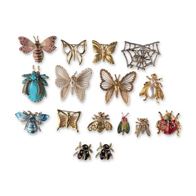 16pc Collection of Costume Jewelry Insect and Arachnid Brooch Pins