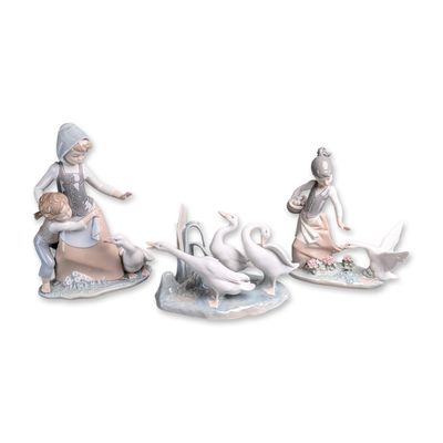 3pc Lladro Glazed Porcelain Waterfowl Figurines