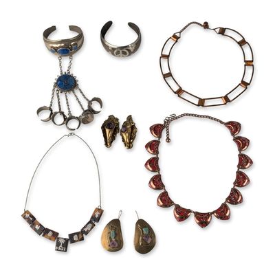 7pc Mid-Century Modern and Artisan Costume Bracelets, Earrings, and Necklaces