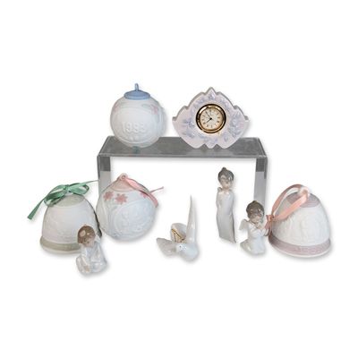 9pc Lladro Porcelain Clock and Ornament Collection