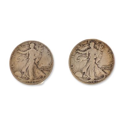 2pc 1942, 1942-D US Walking Liberty Silver Half Dollar Coins, Circulated