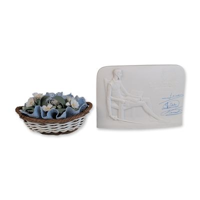 Two Lladro Porcelain Items, Basket of Flowers & Charter Member Plaque