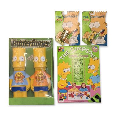 4pc The Simpsons RoseArt, Mattel Hot Wheels, and Butterfinger Collectible Assortment