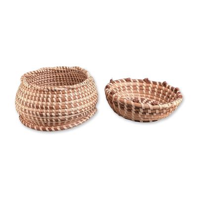 2pc South Carolina Gullah Coiled Sweetgrass Baskets