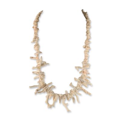 Natural Graduated White Branch Coral and Sterling Silver Necklace