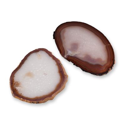 2pc Polished Agate Geode Slices with Druzy Quartz Centers