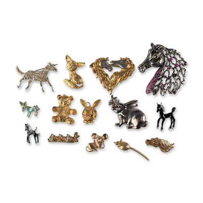 14pc Vintage Animal Themed Costume Brooch Pins