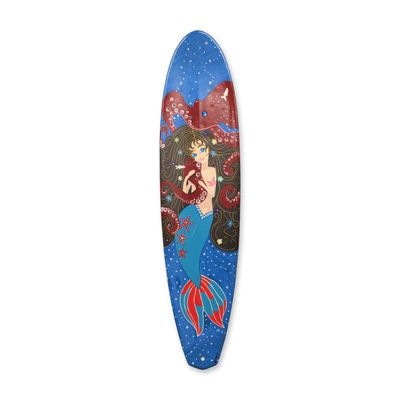 Claire P. Cohen (American b. 1958) Mixed Media Mermaid and Octopus Art on Surfboard, Signed