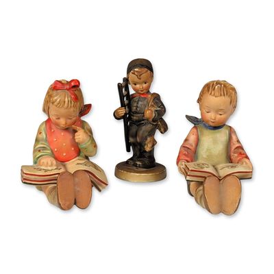 3pc Hummel Ceramic Bookworm and Chimney Sweep Figurine Group