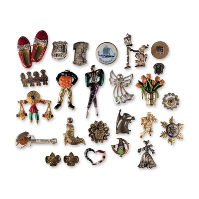25pc Vintage and Contemporary Whimsical and Figural Costume Jewelry Brooch Pins