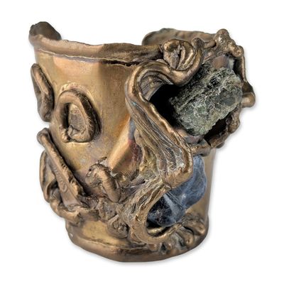 Carvalhu Rio Ernandes Brutalist Bronze Gemstone Cuff Bracelet