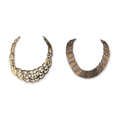 2pc Vintage Trifari and Other Costume Jewelry Statement Collar Necklaces