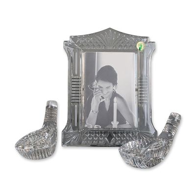 3pc Waterford Crystal Abbeville Frame and Golf Head Paperweights