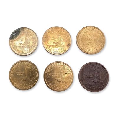 6pc 2000-D, 2000-P US Sacagawea One Dollar Coins, Circulated