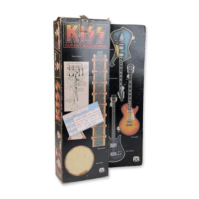 Mego 1978 KISS Gene Simmons Figure Box, Signed (Unauthenticated) with Ticket Stub