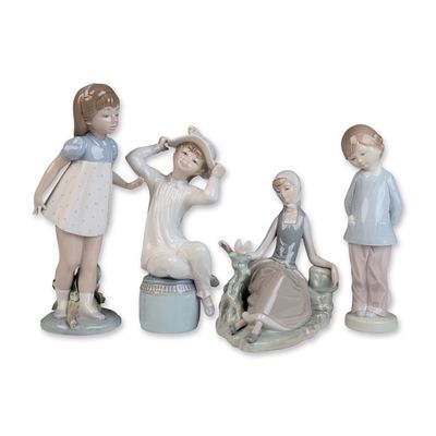 4pc Lladro Porcelain Figurines, Shepherdess 4660, Girl w/Bonnet 1147, Girl Walking 5040 & Punishment