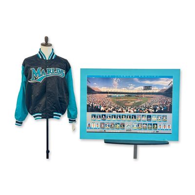 2pc Florida Marlins Starter Satin Varsity Jacket and 1993 Inaugural Season Team & Stadium