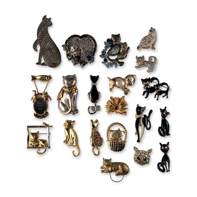 20pc Cat Motif Costume Jewelry Brooch Pins