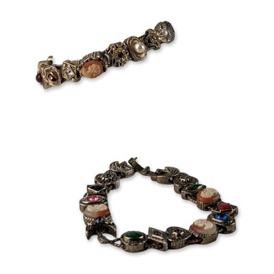 2pc Vintage Victorian Revival Slide Charm Costume Jewelry Bracelets