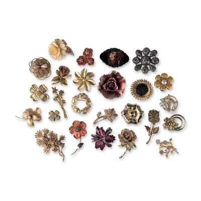 25pc Collection of Floral and Botanical Costume Brooch Pins
