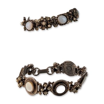 2pc Vintage Victorian Style Pearl Panel Link Bracelets