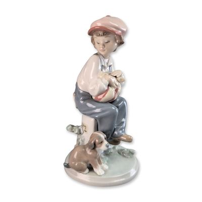 Lladro My Best Friend Glazed Porcelain Boy and Dog Figurine Model 5701
