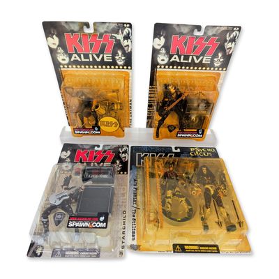 4pc McFarlane Toys KISS Alive and Psycho Circus Figurines Collection