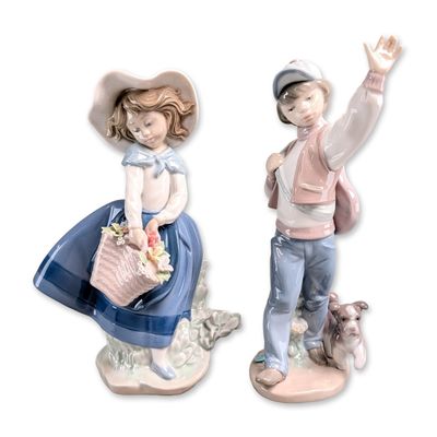 2pc Lladro Glazed Porcelain Children Figurines, Pretty Pickings & Wednesday's Child