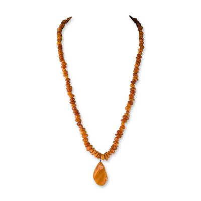 2pc Vintage Amber Graduated Bead Necklace and 830 Silver Earrings