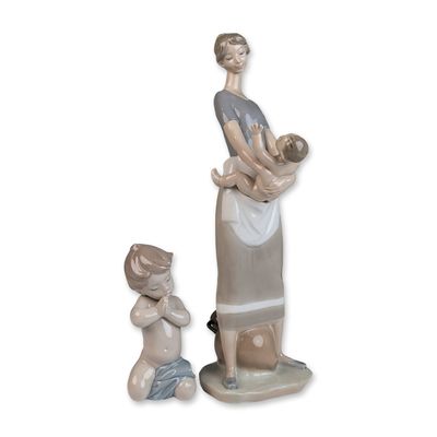 Two Lladro Glazed Porcelain Figurines, Mother and Child 01004575 & A Child's Prayer 01006496