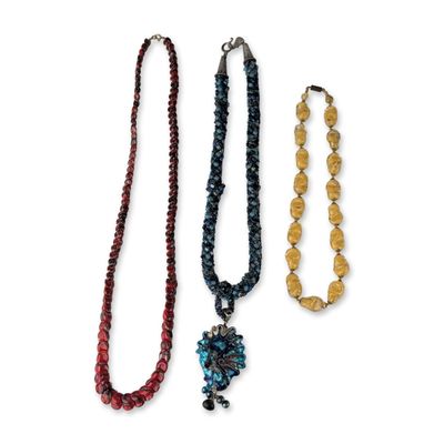 3pc Artisan Glass Bead and Sterling Silver Necklaces