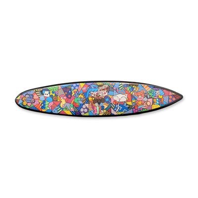 Claire P. Cohen (American b. 1958) Homage to Britto Mixed Media on Surfboard Art, Signed