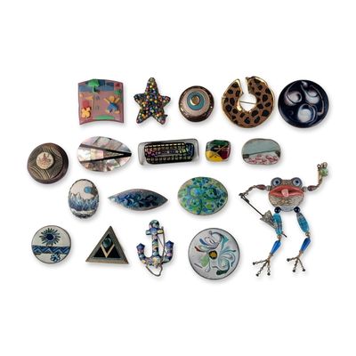 19pc Artisan and Vintage Costume Jewelry Brooch Pins