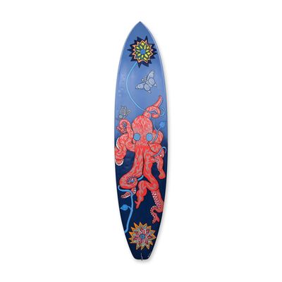 Claire P. Cohen (American b. 1958) Mixed Media Pop Art on Surfboard, Signed