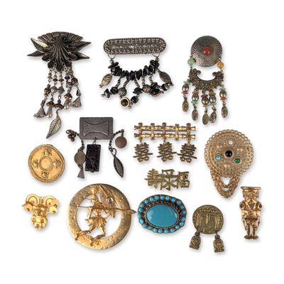 13pc Vintage Ethnographic and Designer Brooch Pins and Pendant