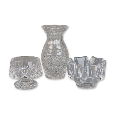 3pc Waterford Crystal Glandore Vase, Footed Bowl and Orrefors Bowl
