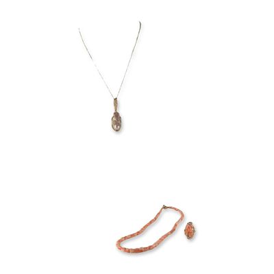 3pc Coral and Baroque Pearl Necklaces and Ring