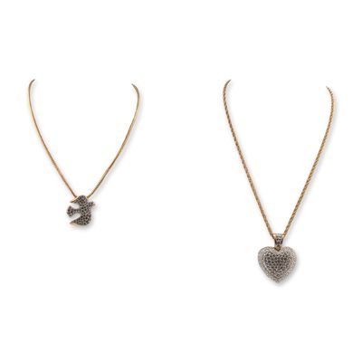 2pc Swarovski Crystal Pave Gold Tone Pendant Necklaces