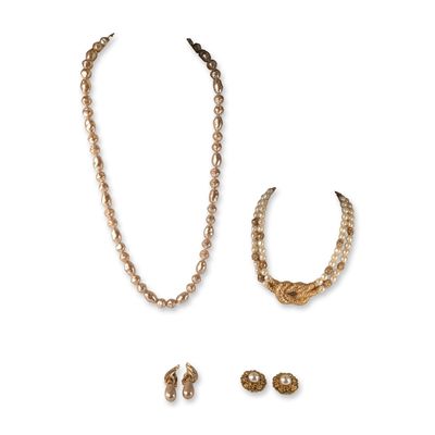 4pc Franklin Mint, Ciner, and Joan Rivers Gold-Tone Pearl Costume Necklaces and Earrings