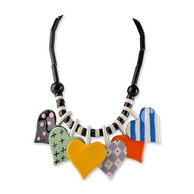 Parrot Pearls Ruby Z Ceramic Heart Necklace