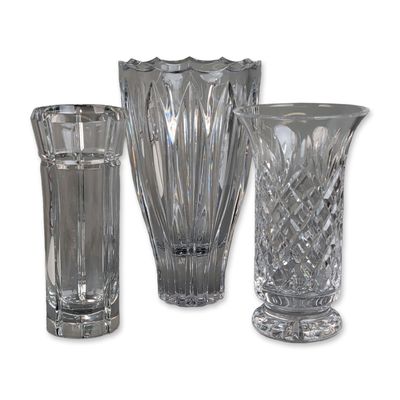 3pc Waterford and Cut Lead Crystal Vase Grouping