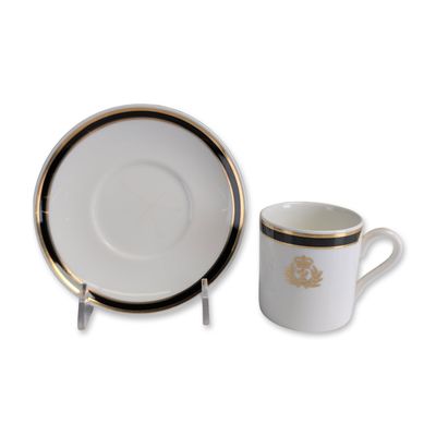 2pc Cunard Line Wedgwood Metallized Bone China Demitasse Set