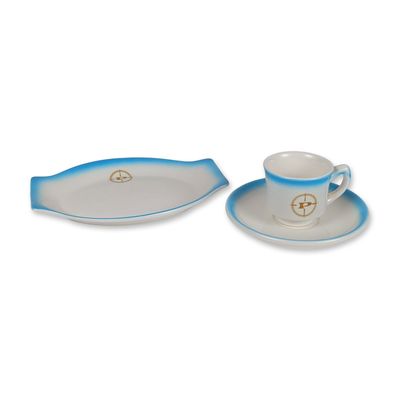 3pc Jackson China Prudential Lines Steamship Tableware Service Set, designed by Paul McCobb