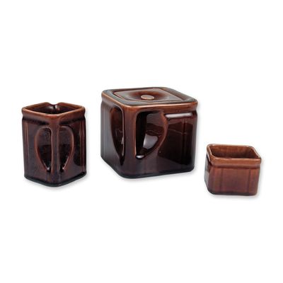 4pc George Clews for Cunard Line Earthenware Cube Tea Set Service