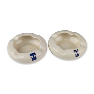 Pair of Italian Line White Glazed Ceramic Maritime Ashtrays
